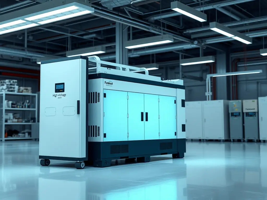 An image displaying a 72V lithium battery pack, highlighting its high-capacity design and application in cargo EVs and larger electric vehicles. The backdrop should be a logistics hub or a delivery service environment.