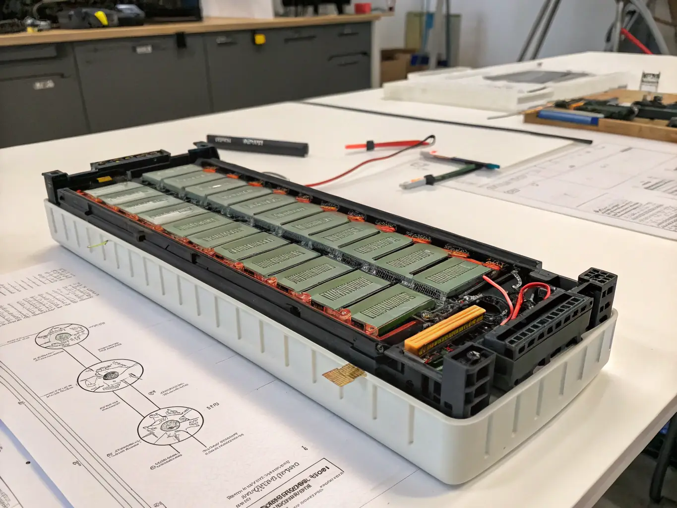 A detailed image of a Tradin lithium battery pack being integrated into a small electric trike, emphasizing the ease of installation and compatibility.