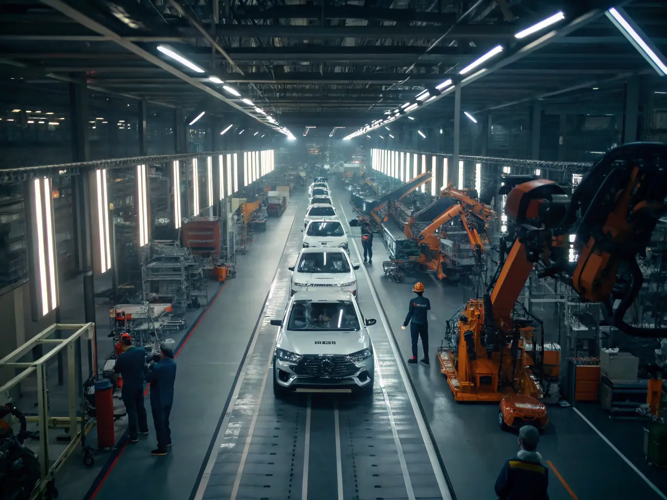 An EV assembly line where Tradin's lithium battery packs are being integrated into various electric vehicles, showcasing the ease of installation and compatibility.